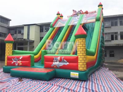 China Tom / Jack 14m Length Double Lane Slip Inflatable Dry Slide With Air Blower for sale