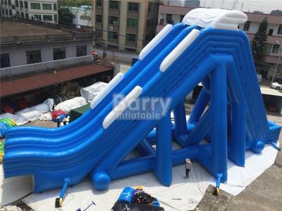 China Blue Double Lanes Giant Inflatable Slide For Water Pool Fire Retardant for sale