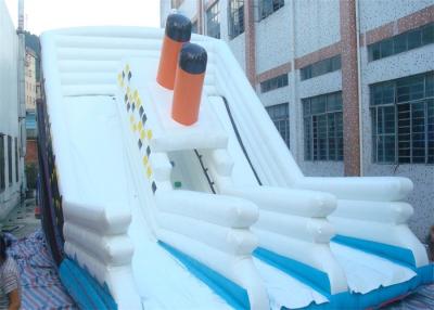 China White Commercial Inflatable Slide / Double Lanes Titanic Inflatable Slide for sale