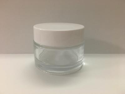 China Tarros rectos redondos de la crema del vidrio del tapón de tuerca 50g con la tapa plástica en venta
