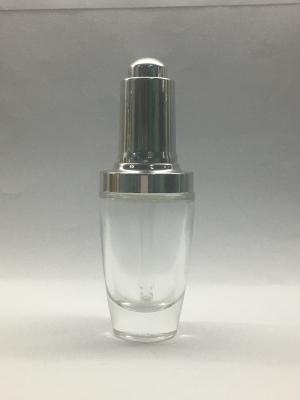 China Luxury Clear Glass Dropper Bottle 30ml Silver Dropper For Serum Essential Oil for sale