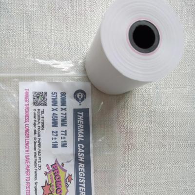 China El rollo de papel del recibo 80m m termal de la pasta de madera 79m m imprimió Rolls de papel termal 57m m x 38m m en venta