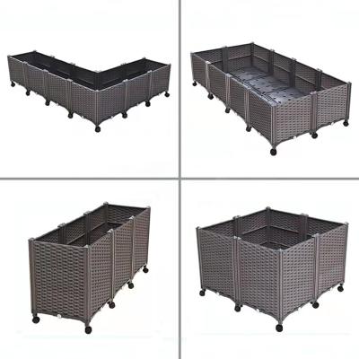 China Drainable Patio Wheeled Planter Box Plastic Rectangle Planter Box Insect Proof for sale