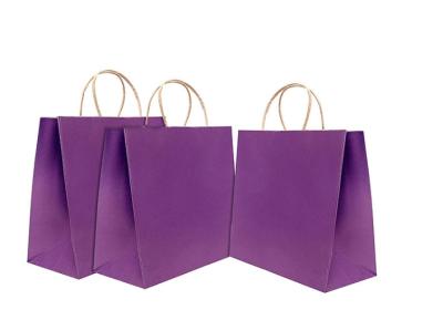 Китай 12 * 16 * 6 изготовленных на заказ дюйма бумажных мешков Крафт, пурпурных бумажных мешков с ручками продается