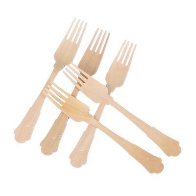 China 1000pcs Birchwood Disposable Wooden Utensils Victorian Style Fork  200mm for sale