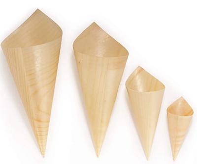 China 80mm Pine Small Wooden Disposable Serving Cone For French Fry Appetizers 100 Pack for sale
