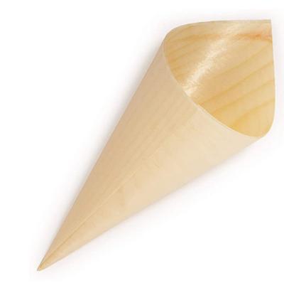 China 180mm Pine Biodegradable Sweet Disposable Serving Cone for Wood Ice Cream for sale
