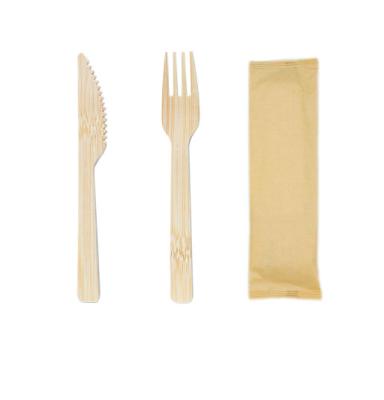 China 17cm Picnic Biodegradable Disposable Bamboo Cutlery Kits Of Fork Knife for sale