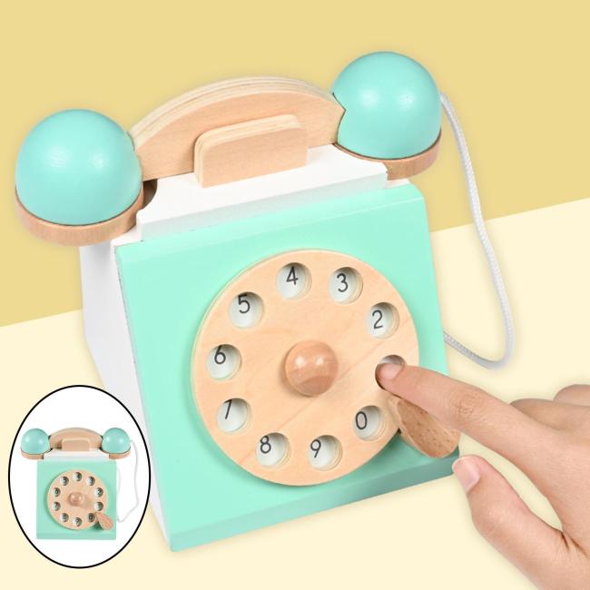 Retro Simulation Phone Playset Wooden Toys Role Play Educational Retro Simulation Phone Playset Wooden Toys Role Play Educational