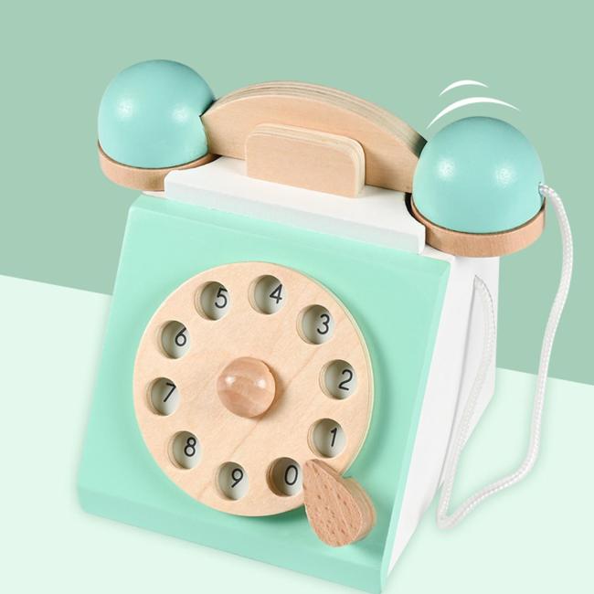 Retro Simulation Phone Playset Wooden Toys Role Play Educational Retro Simulation Phone Playset Wooden Toys Role Play Educational