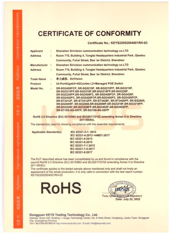 RoHS - Shenzhen Sirivision Communication Technology Co., Ltd.
