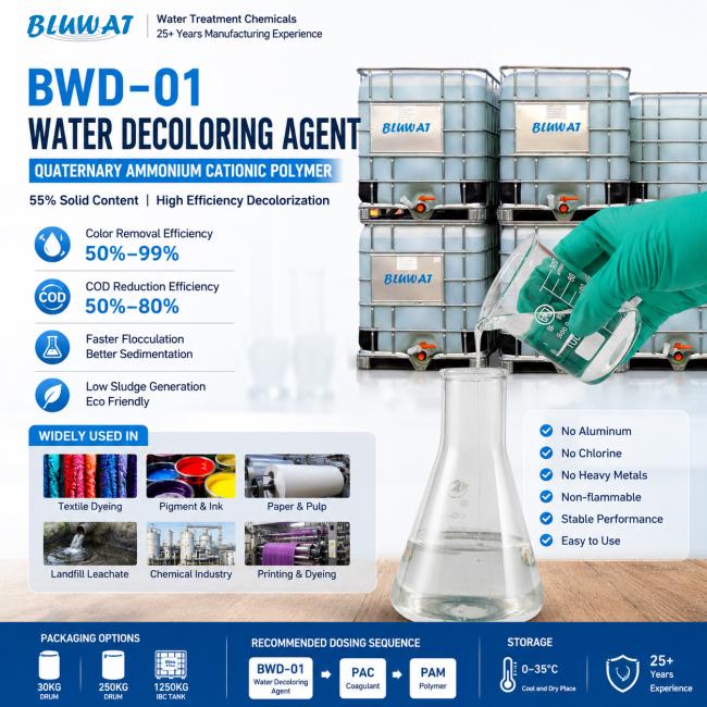BWD-01 55 percent solid content dicyandiamide resin decolorizing agent for industrial wastewater treatment