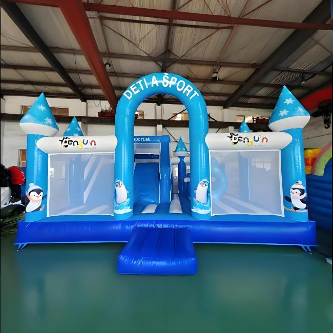 Inflatable Penguin Bounce House Slide Combo Blue Theme Kids Castle Commercial Playground Rental Equipment