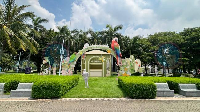 Inflatable moon in outdoor environment