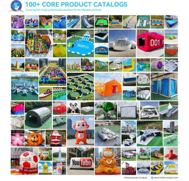 Core inflatable product catalog with tents, water parks, slides, models, games and advertising inflatables