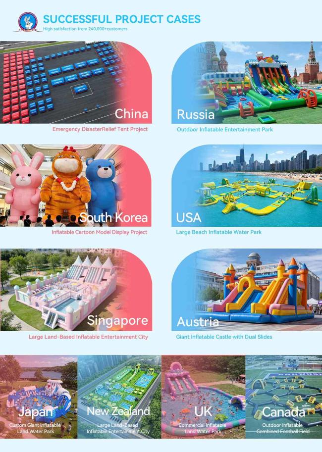 Successful inflatable project cases for water parks, slides, tents and commercial event products
