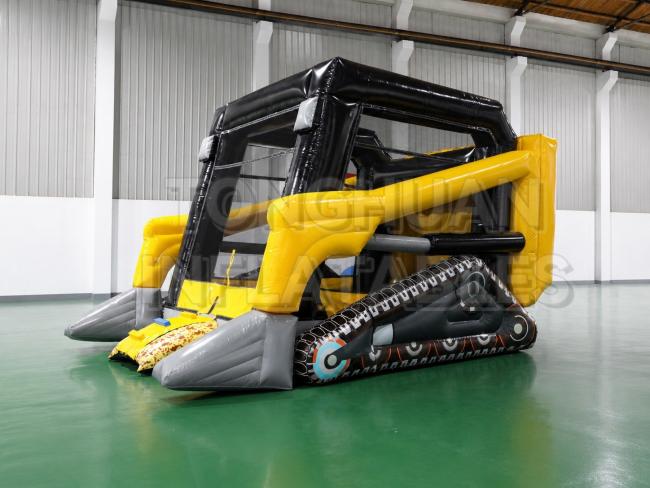 · Inflatable bulldozer bounce house with yellow vehicle design for party rental and amusement use