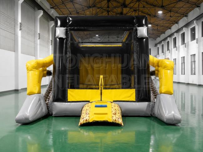 · Construction theme inflatable bouncer with bulldozer shape slide and mesh walls for kids events