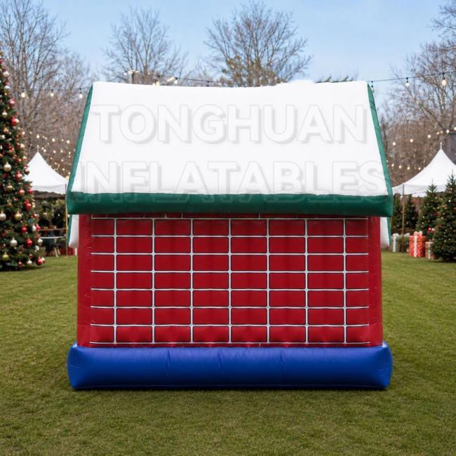 winter holiday inflatable bouncer with Santa gift box and entrance step