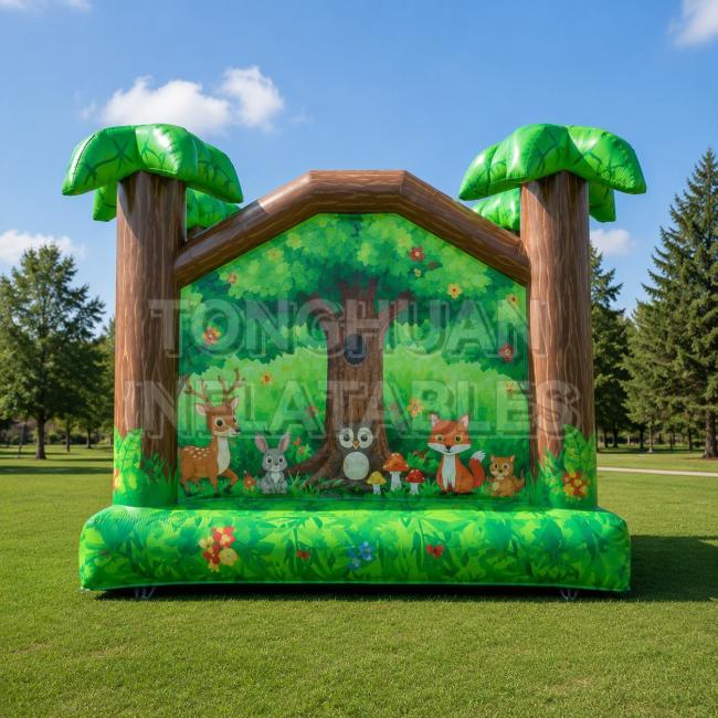 kids jungle animal bounce house with soft entrance and enclosed play area