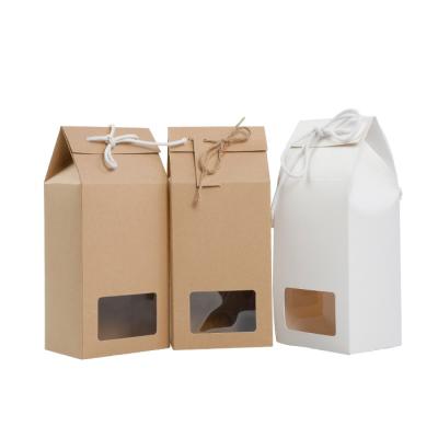 China Eco Friendly Tea Food Packaging Box With Window Rope Handle for sale