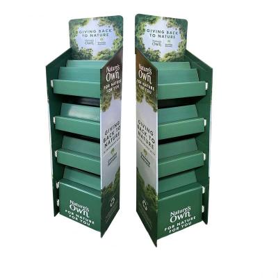 China Green Cardboard Counter Display Stair Step Display With Plastic Piston Rod for sale