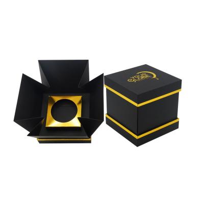 China Luxury Black Tealight Rigid Candle Box Packaging Foldable Custom for sale