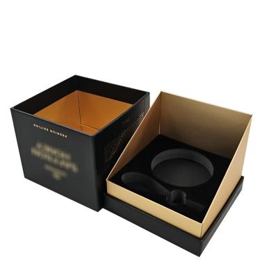 China Cajas rígidas perfumadas negras creativas de la vela con la impresión de encargo de papel de oro en venta