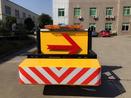 Vehicle barrier in operational position with all warning systems activated