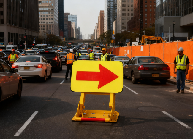 Barricade deployed for municipal road maintenance