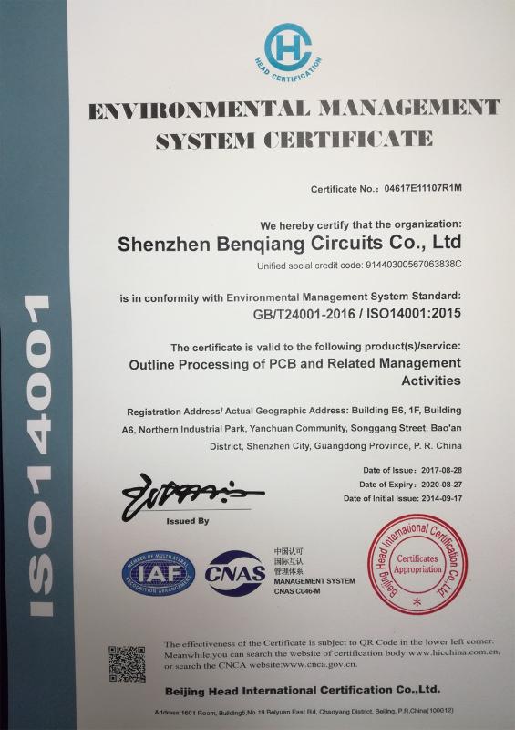 ISO14001: 2015 - Shenzhen Benqiang Circuits Co,Ltd.