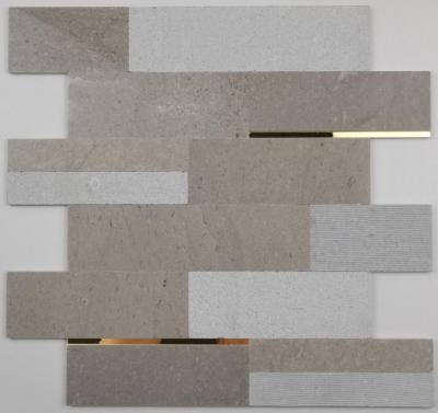 China 4mm Thickness Mosaic Wall Tile Natural Stone With Metal Decor for sale