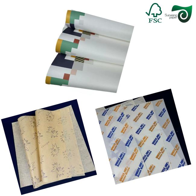 Close-up view of food grade wrapping paper with printed branding