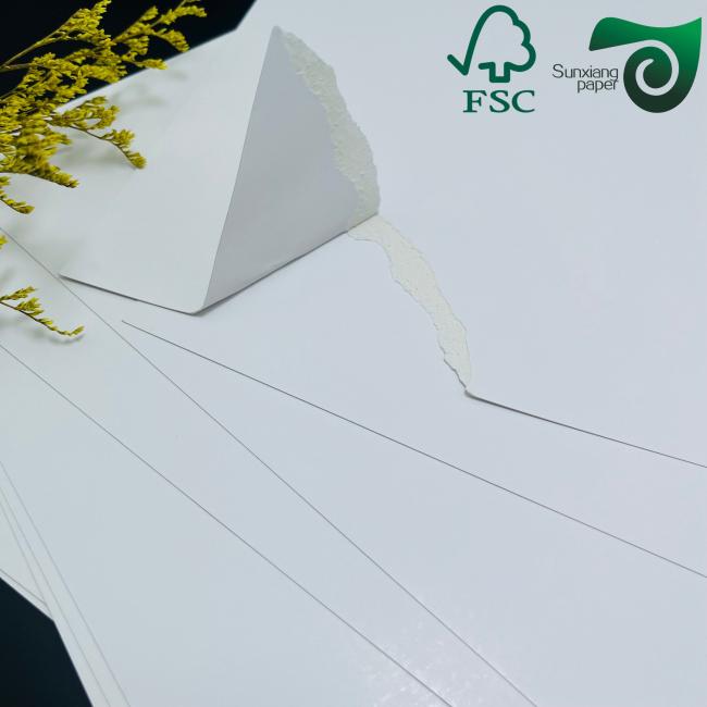 Close-up of FSC Certified 350g C1S Art Board edge showing thickness and quality