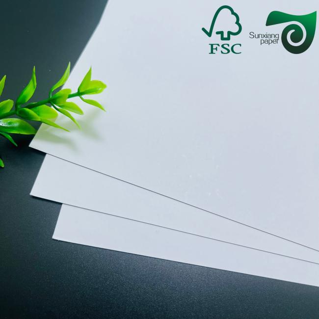 FSC Grey Cored Dual Sided White Cardstock sample showing matte surface and clean white appearance