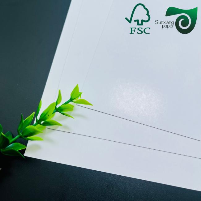 FSC C2S Glossy Paper product sample showing high gloss finish