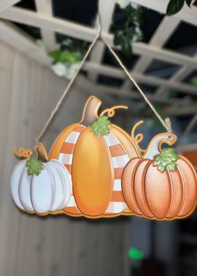 China Yellow Harvest Festival Decorations Hanging Outdoor Metal Pumpkins Ornaments for sale