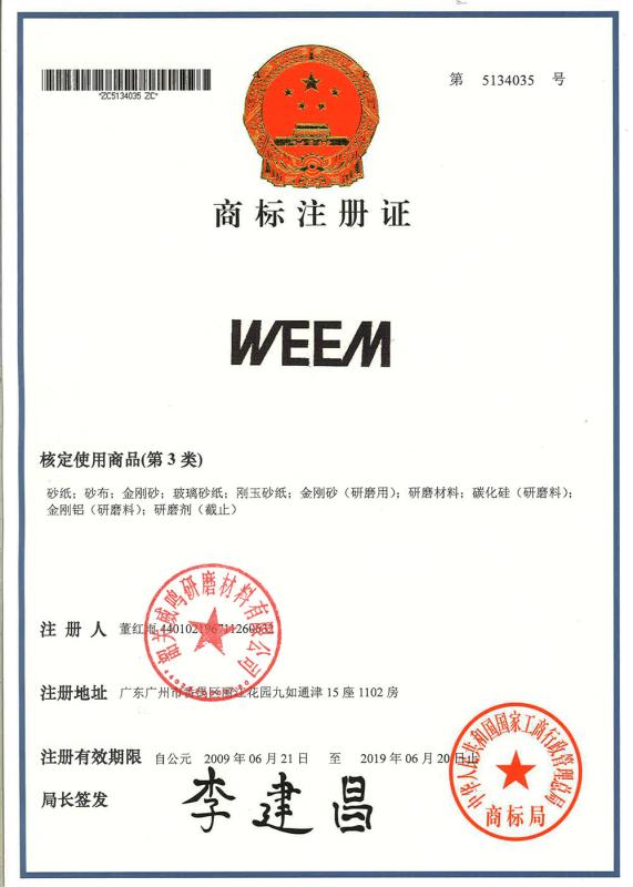License of registered trademark - WEEM Abrasives