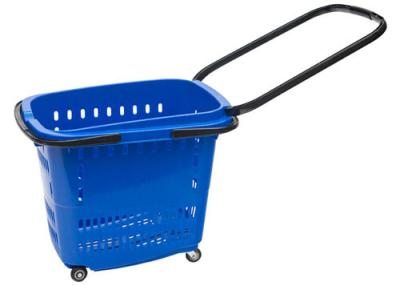 China Blue 55L Shopping Basket With Wheels For Grocery , 4 Wheel Shopping Baskets With Handles for sale