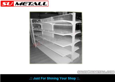 China Metal Supermarket Display Shelf With Clear PVC Backing Panel For Pharmacy Store for sale