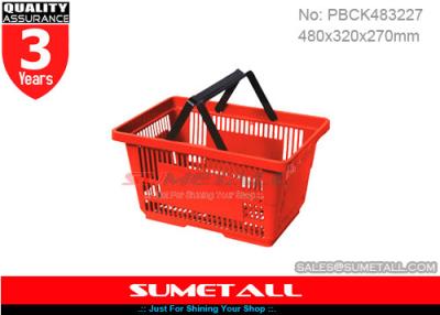 China Red Plastic Shopping Baskets With Handles 28L For Grocery Store 480 X 320 X 270mm for sale