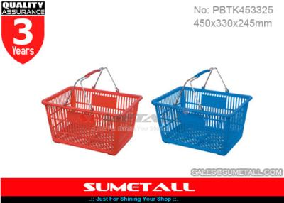 China Metal Handle Supermarket Plastic Shopping Baskets / Hand Held Shopping Baskets for sale