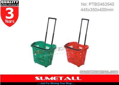 China 31L Plastic Shopping Trolley On Wheels / Shopping Basket With Aluminum Telescopic Handle for sale