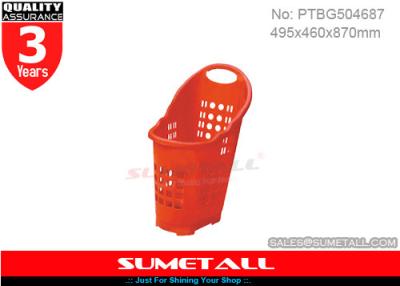 China Supermarket / Grocery Store Plastic Shopping Baskets With Three 2.5 Inch PU Wheels for sale