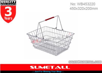China Shining Surface Metal WIre Shopping Basket With Handles For Supermarket for sale