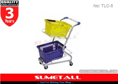 China High Grade Steel Supermarket Shopping Trolley Cart For Two Plastic Baskets for sale