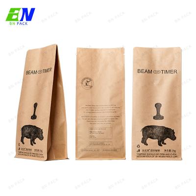 China 1kg Eco Friendly Kraft Paper Aluminum Foil Flat Bottom Pouch With Wipf Valve for sale