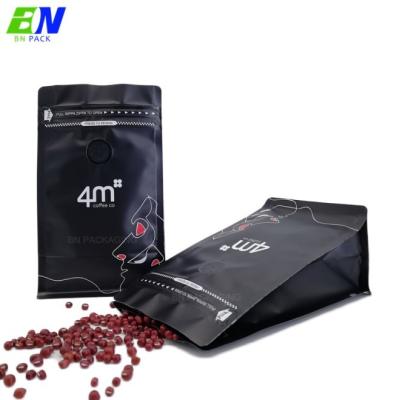 China 250gr Matte Black Flat Bottom Pouch Coffee Packaging Bag Coffee Bags With Valve for sale