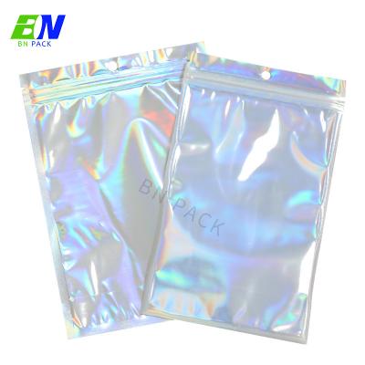 China Colorful Holographic Ziplock Bags Resealable with Hang Hole for sale