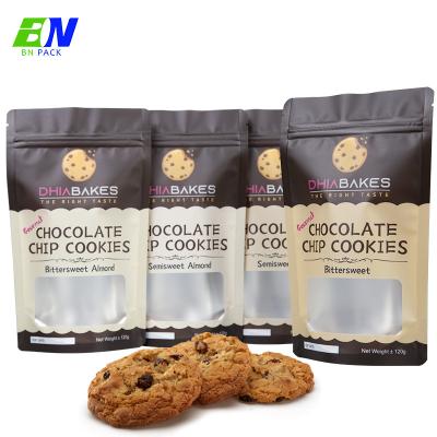China Custom Printing Plastic Stand Up Pouch With Window Stand Up Ziplock Cookies Packaging Bag for sale